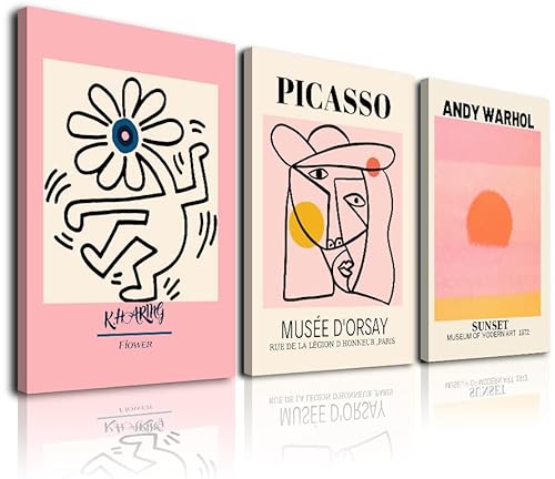 Matisse Wall Art Set Of 3, Abstract Matisse Wall Art Exhibition Posters, Framed Canvas Picasso Prints Painting, Minimalist Beige Pink Room Decor, Gallery Wall Art For Bedroom, Living Room, Bathroom, Apartment, Aesthetic Room Decor（12X16Inch) #TOP15