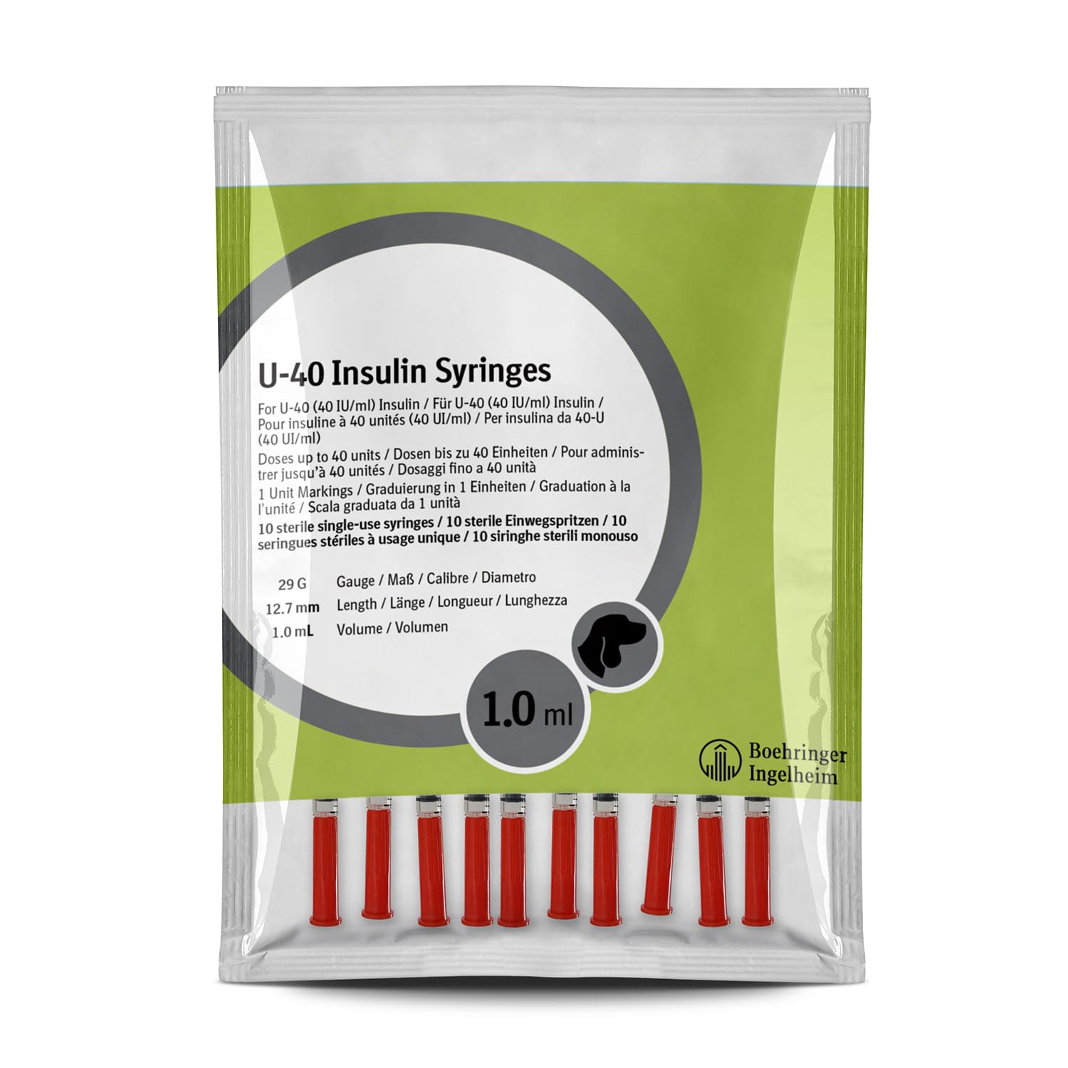 120 Siringhe Sterili Monouso per la Somministrazione di Insulina a Cani e Gatti con ago, Dimensioni 1ml, 40 Unità Internazionali (40UI/ml), Boehringer Ingelheim Animal Health