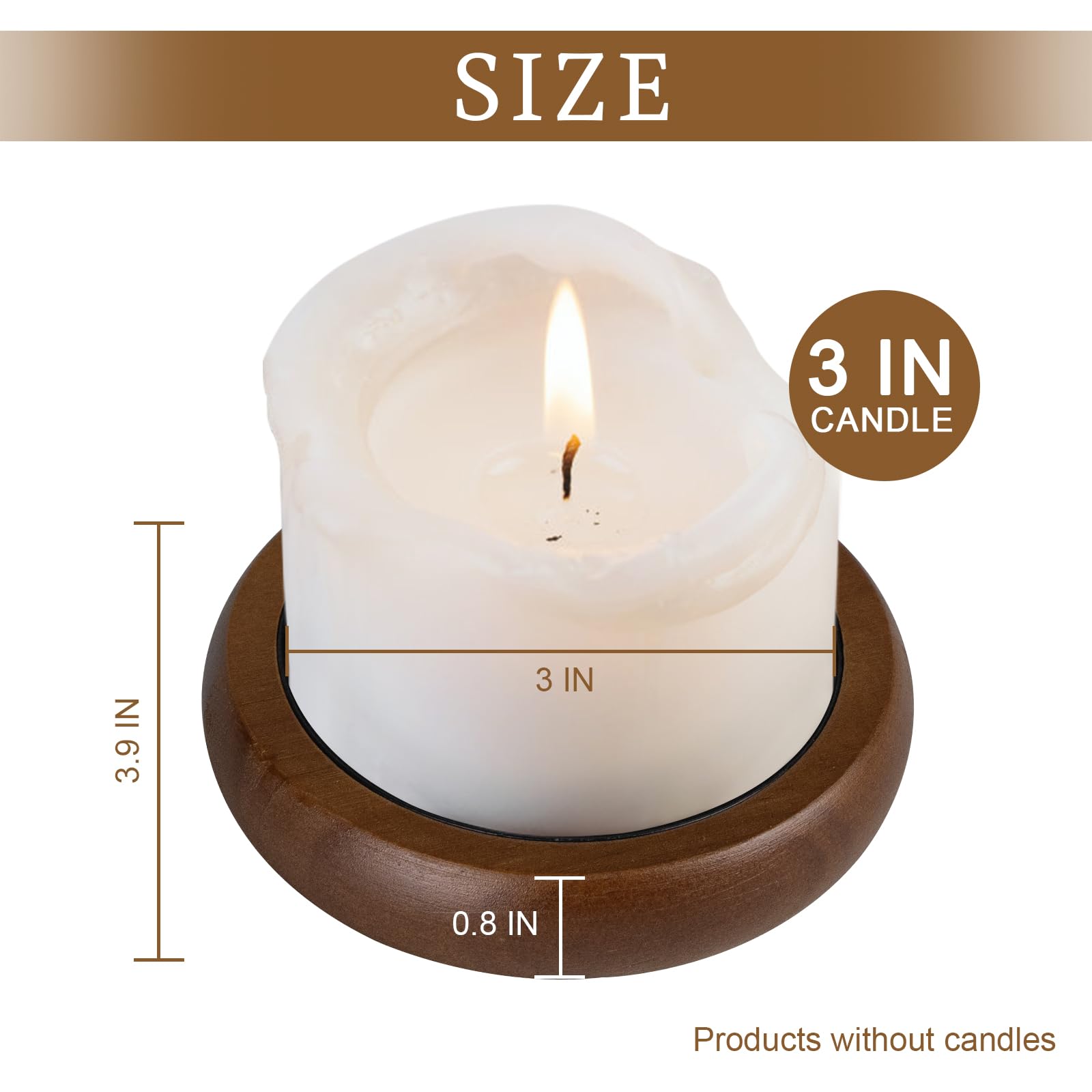 Set di 2 portacandele per candele a colonna, piatto in legno rustico, portacandele decorativo per soggiorno, centrotavola da tavolo, marrone