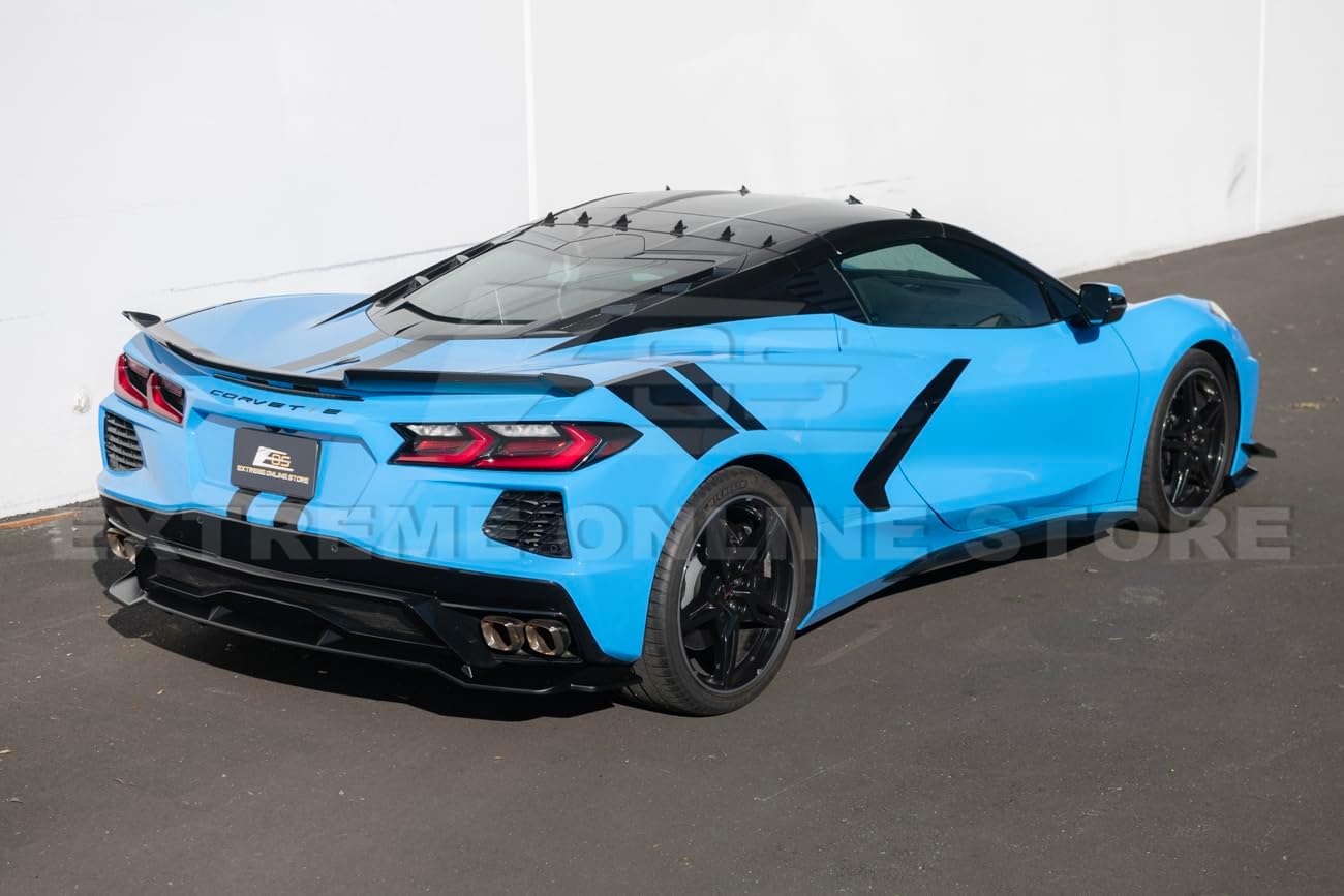 Replacement for 2020-Present Chevrolet Corvette C8 Base Models | Z06 Visible Style ABS Plastic - Hydro-Dipped Carbon Fiber Rear Trunk Lid Duckbill Wing Spoiler