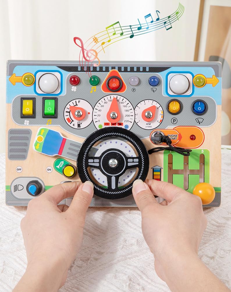 Holz-Busyboard-Lenkspielzeug, Fahrsimulator-Spielzeug, Montessori-Sinnesbildungsspielzeug