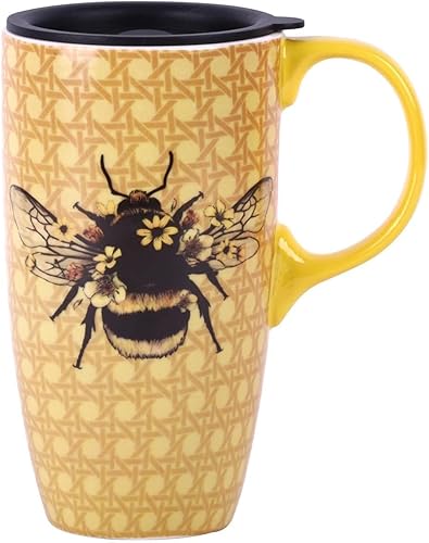 Vista 18 de DUSVALLY Taza de café de cerámica para el hogar y la oficina, 17 oz. Tapa deslizante resistente a salpicaduras y asa, apta para lavavajillas