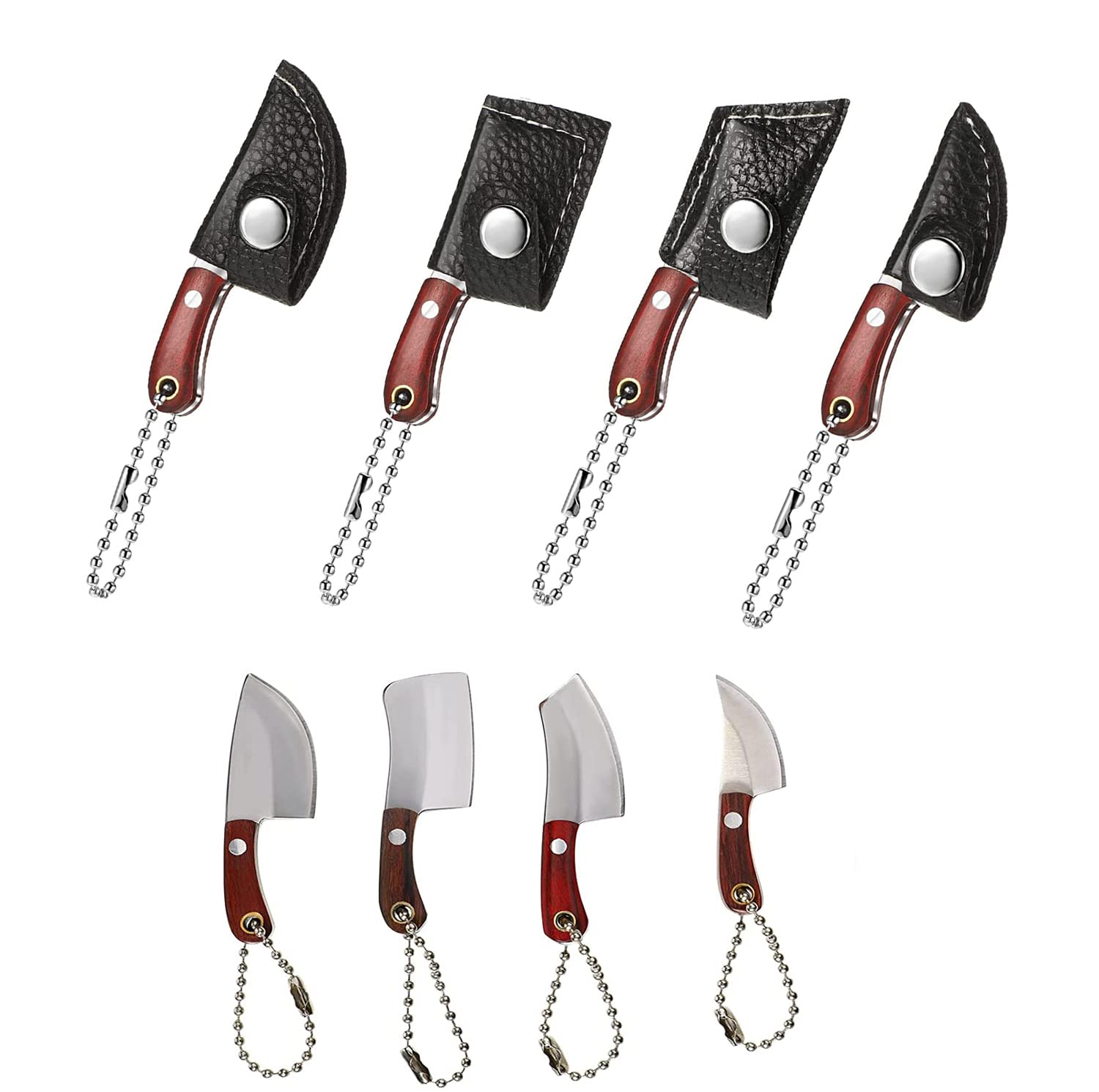 TERRIFI Knife Keychain, Pocket Knife Set, Tiny Knife Key Chain, Wooden Handle Small Leather Sleeve Knife, Outdoor Portable Carry on Decorative Gift Package Unboxing Knife Letter Opener