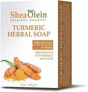 SheaOlein Turmeric Herbal Soap with Aloe Vera & Honey - Natural Glow for Acne-Prone Face & Body Skin