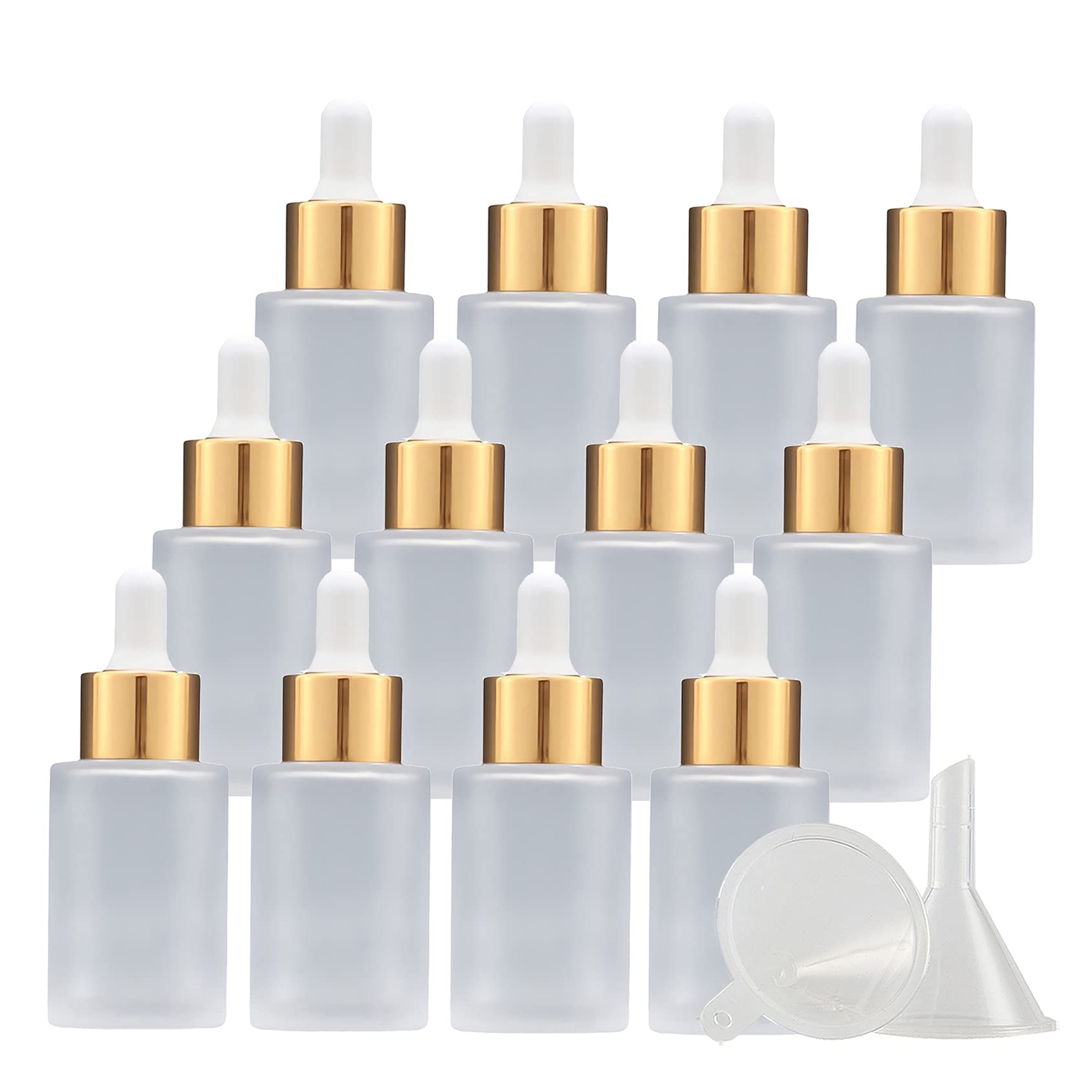12 Pieza, Vacío 30ml Mate Transparente Botellas de Botellas de Cuentagotas Cristal, con anillo de Oro mate y pipeta, para Aceite Esencial, Masaje,Fragancia, Aromaterapia, Laboratorio