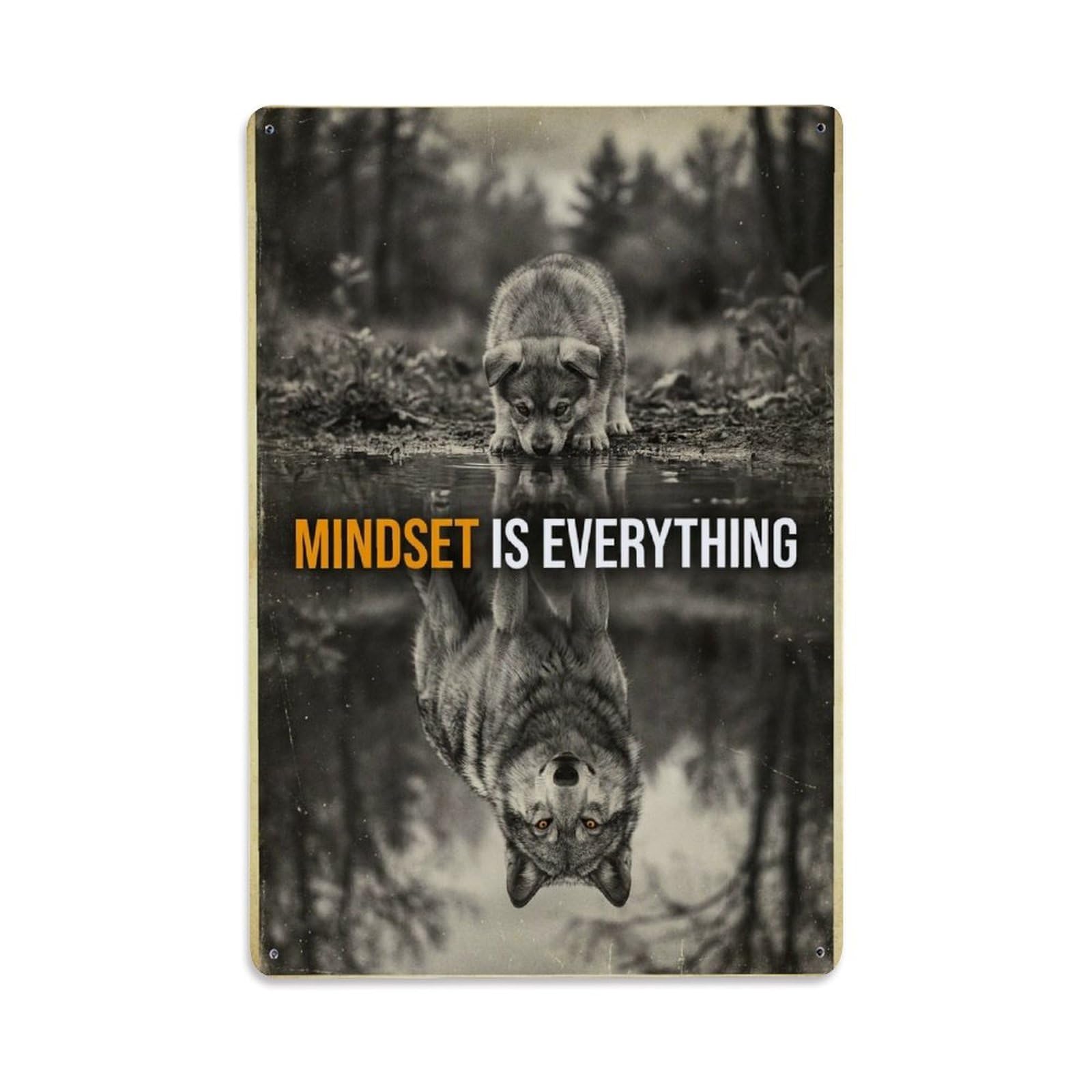 Olhnbad Style Wolf Wildlife Mindset Is Everything Motivational Quote Metal Tin Sign