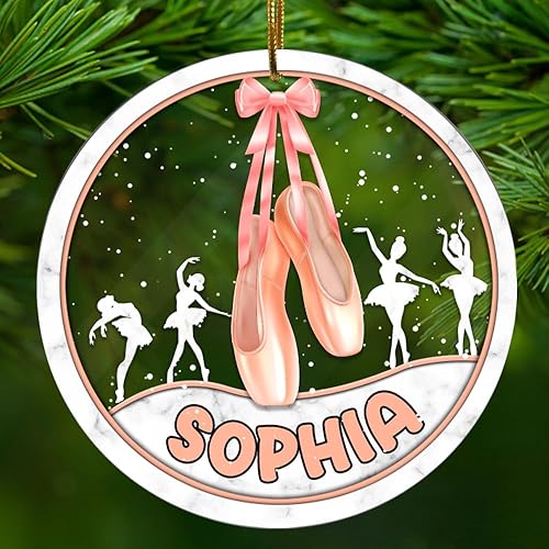 Zapatos de ballet personalizados, regalos para mujeres, nombre personalizado de 2.90 x 2.90 pulgadas, para colgar en el árbol, decoración del hogar,