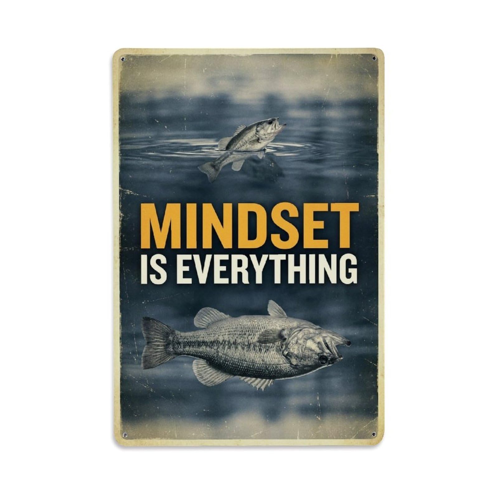 Olhnbad Style Bass Fish Mindset Is Everything Motivational Quote Metal Tin Sign