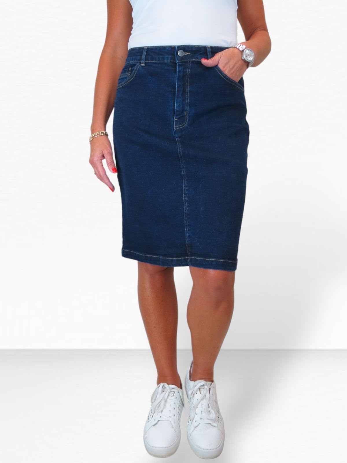 Paulo Due Gonna Jeans Denim Elasticizzato da Donna Gonna Tubino al Ginocchio da Donna 42-54