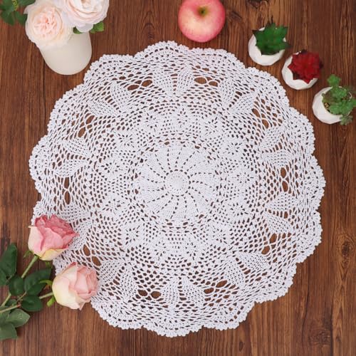 kilofly Handmade Crochet Cotton Lace Table Sofa Doily, Waterlily, White, 22 inch