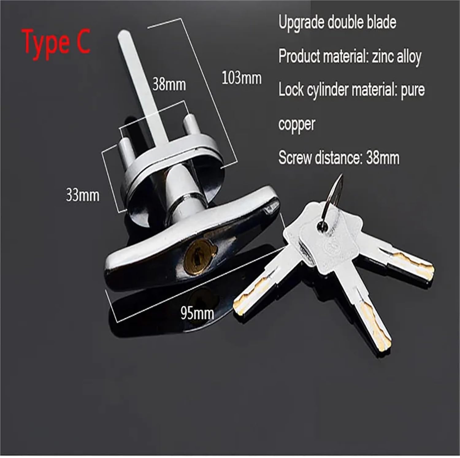 Opener T-Shaped Lock Handle with 2/3/4 Keys Cross 1Pcs(Type C)