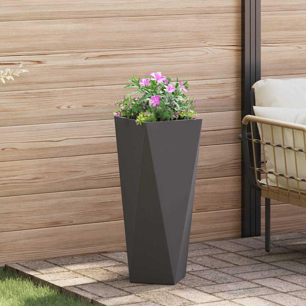 Donica 2 szt Czarny Stal 30x30x75 cm Doniczka Ogrodowa z Falistymi Bokami na Taras Rośliny Ozdobne Wytrzymała na Warunki Atmosferyczne Nowoczesny Design