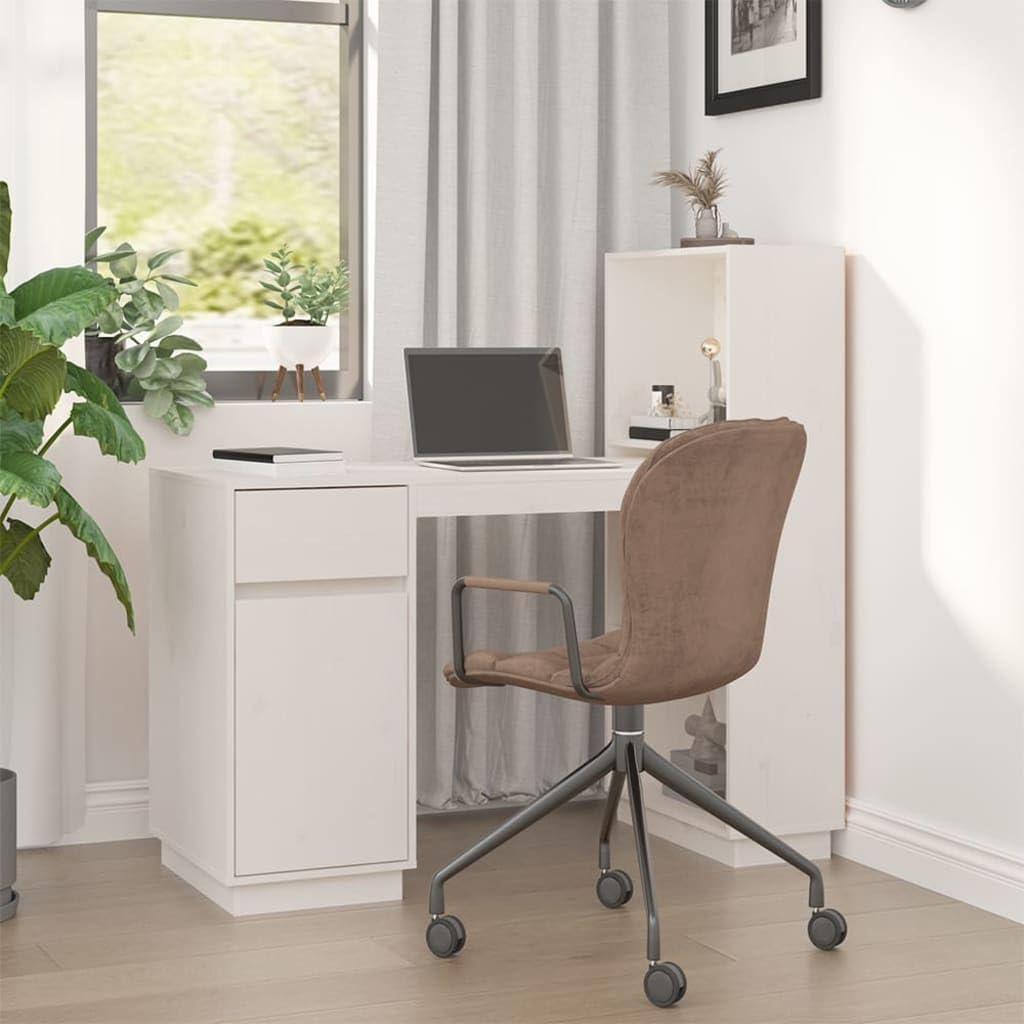 Bureau en pin massif blanc 110x53x117cm meuble de rangement