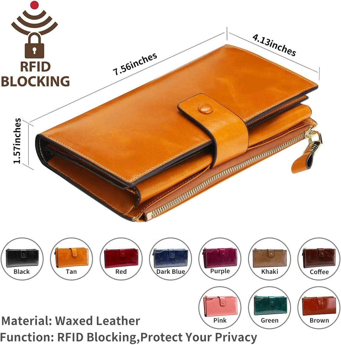 Itslife Womens Wallet Leather RFID Blocking Large Capacity Luxury Wax Genuine Clutch Wallet Ladies Card holder - Image 5