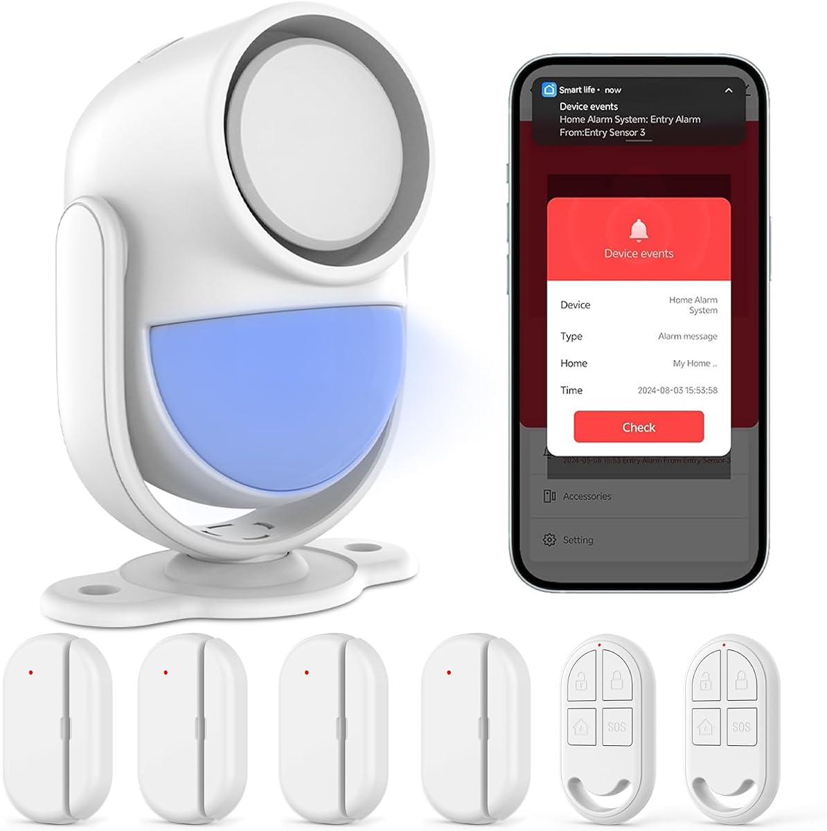 PANACARE 125db Loud Motion Sensor Alarm Indoor Wireless Infrared Security Motion Detector with Siren Light/Remote Control /3*AA Battery for Home/Shed/Garage (Smart 4pcs)
