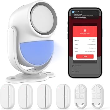 PANACARE 125db Loud Motion Sensor Alarm Indoor Wireless Infrared Security Motion Detector with Siren Light/Remote Control /3*AA Battery for Home/Shed/Garage Smart 4pcs