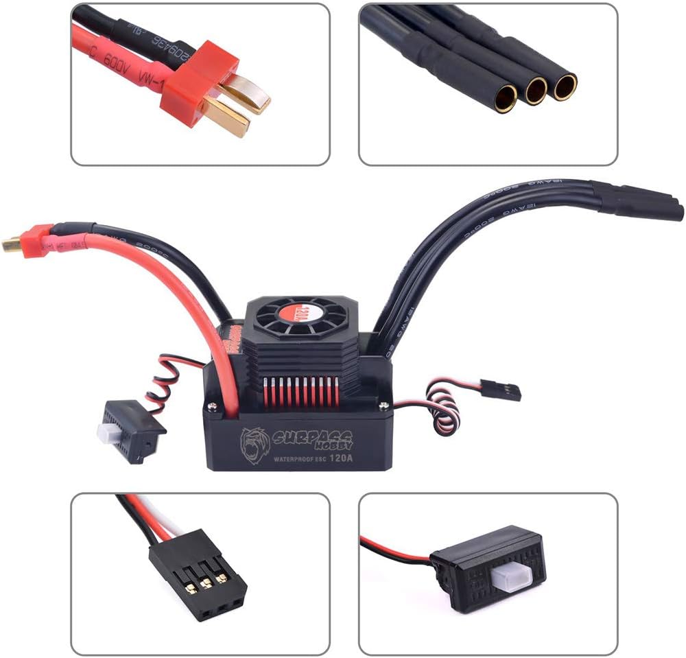 Crazy Deals Xiangtat RC Waterproof 120A ESC Electric Speed Controller Combo with 3674 2250KV Brushless Motor for 1/8 1/10 Racing Drift Car (2250KV+120A Combo)