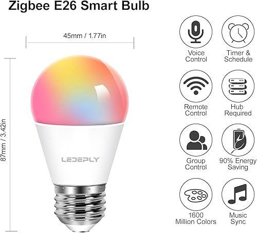 Miniatura 5 de Zigbee - Bombillas inteligentes A15, compatibles con Hue*, Alexa, Google y ConBee (requiere concentración), E26, 5 W  40 W, cambio de color,