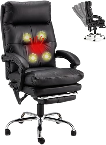 Miniatura 11 de HOMREST Silla de oficina ergonómica con masaje de 6 puntos y calefacción, sillas de escritorio ejecutivas ajustables con reposapiés retráctil, silla