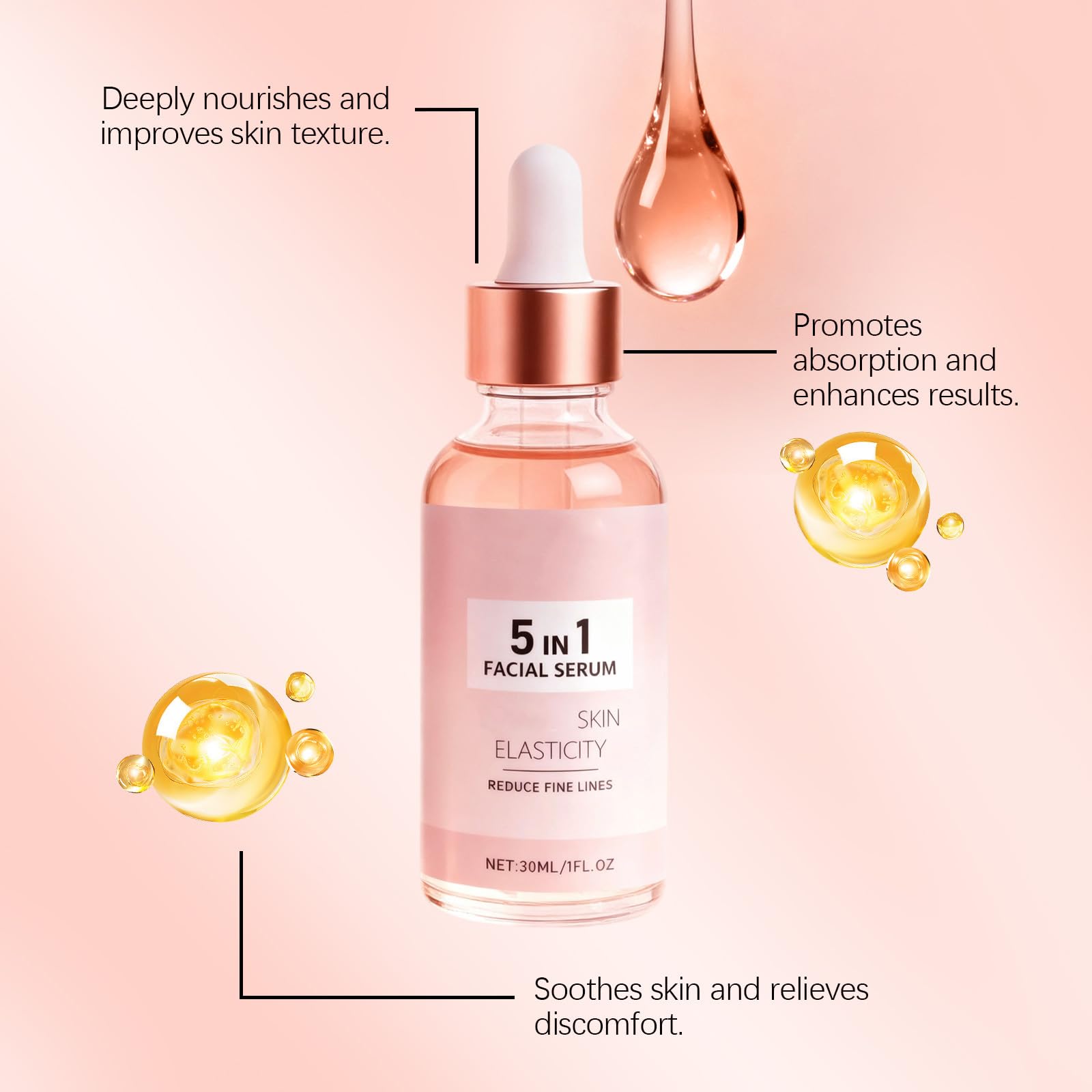 Siero viso anti-età 5 in 1, siero rassodante antirughe per migliorare l'elasticità della pelle, ridurre linee sottili e rughe, schiarire le macchie scure e idratare la pelle spenta (9PCS)