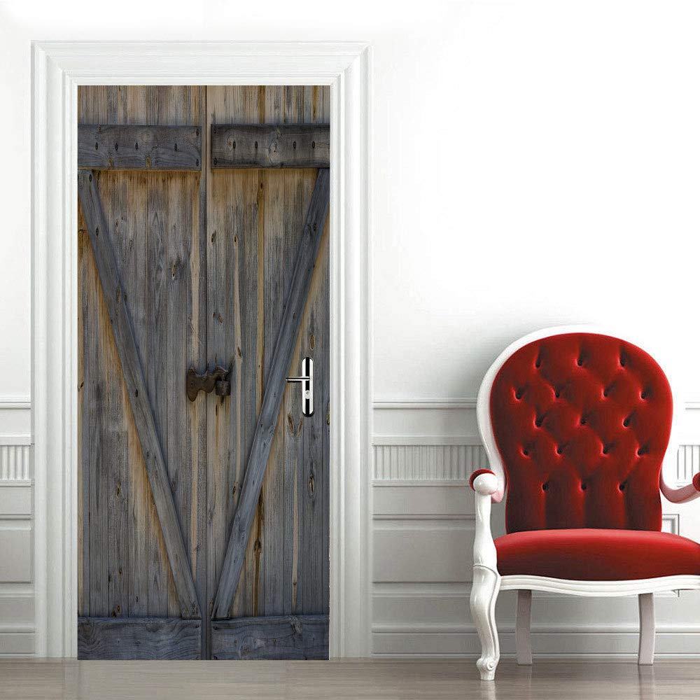 Papier peint porte trompe l'oeil en PVC 83x204 cm motif porte en bois