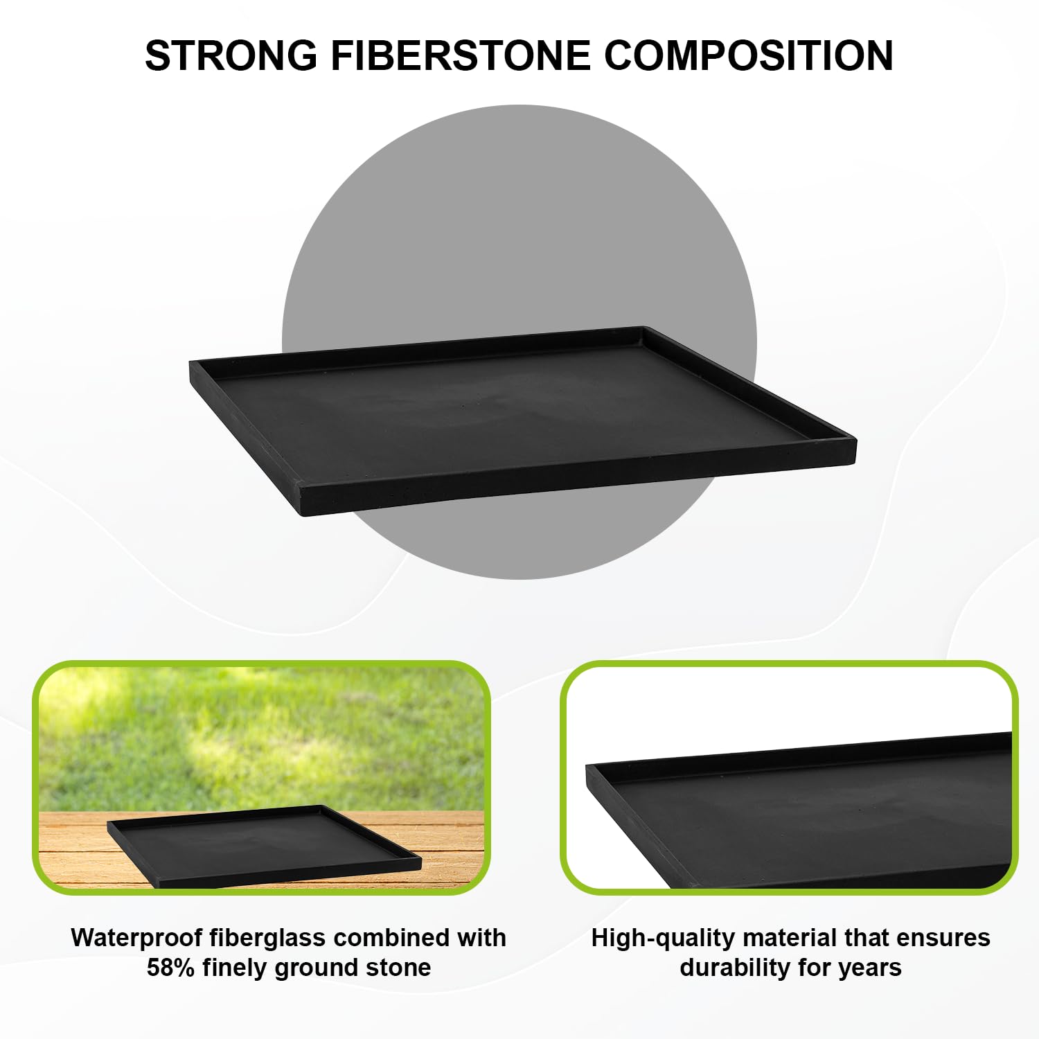 Pottery Pots Block Extra Large Fiberstone Indoor Outdoor Square Saucer for Planter, 25.2 Inch Square, Black