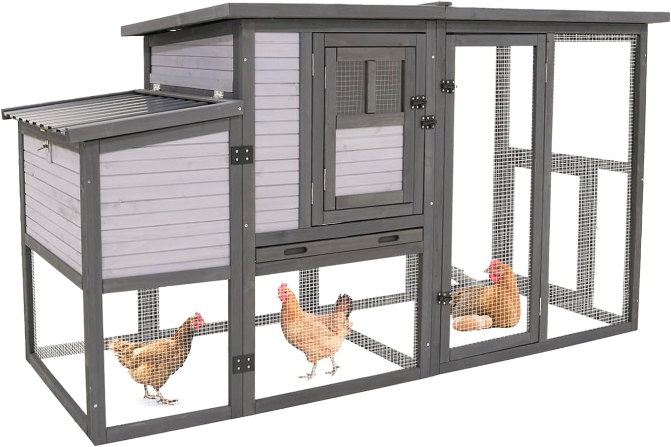 79" Large Wooden Outdoor Chicken Coop with Double-Layer Winter Coop with Large Nest Box, Rainproof Roof and Removable Trays Outdoor Compatible, Suitable for Duck Coops and Rabbit Coops4-6 Chickens
