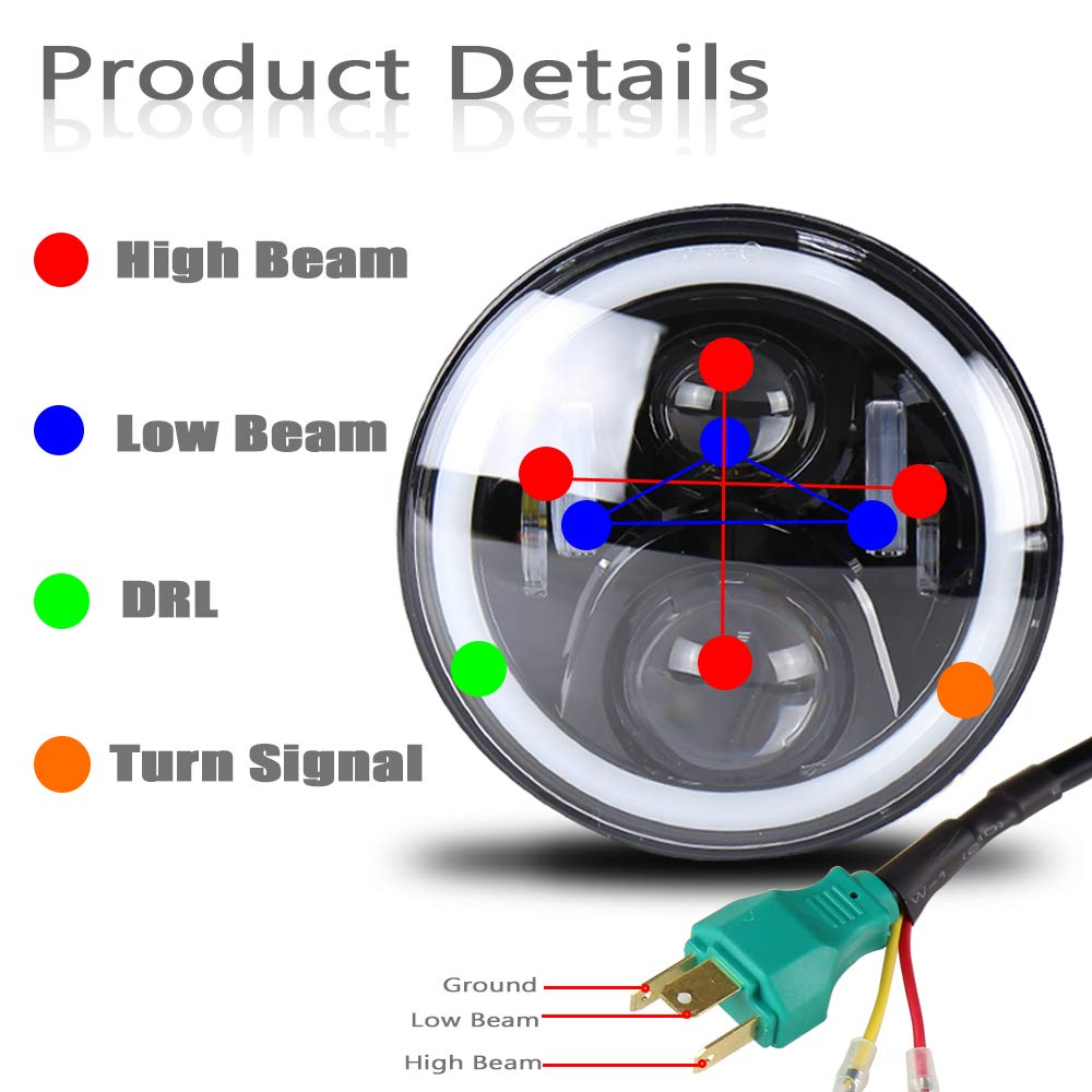 Fari auto a LED per luce di marcia diurna, con funzione abbagliante e anabbagliante, 17,8 cm, colore bianco, con anello alogeno, modello a occhi di angelo, per Defender 90/110
