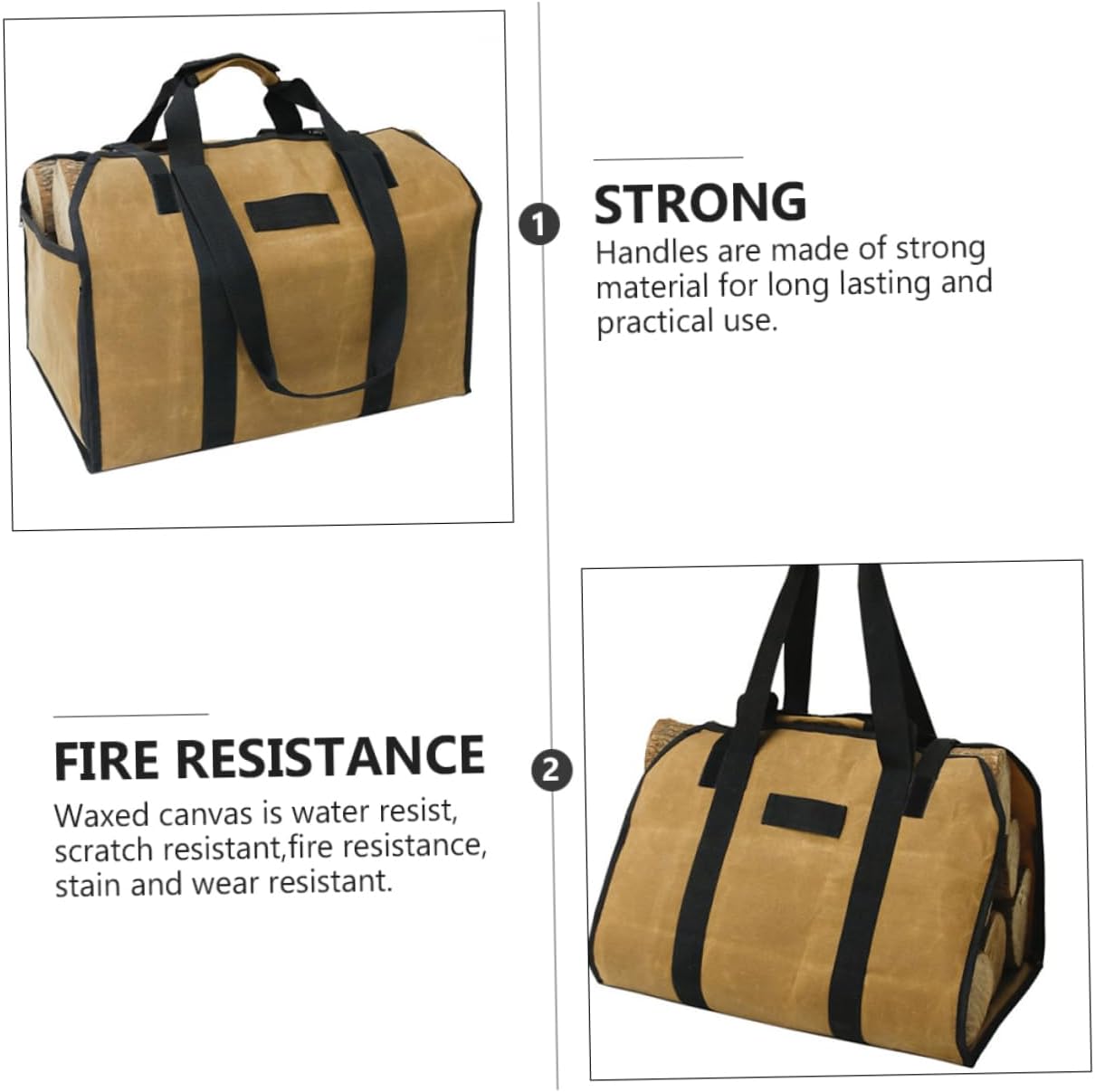 Multi-Functional Firewood Holder Bag Log Tote Padded Handles Waxed Canvas Water Stain Resistant for Outdoor Use
