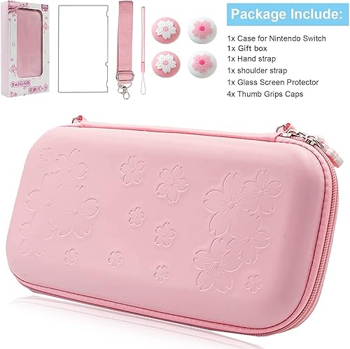 Miniatura 7 de HLRAO Bolsa rosa compatible con Nintendo Switch carcasa dura Sakura bolsa de almacenamiento portátil sólida a prueba de golpes con protector de
