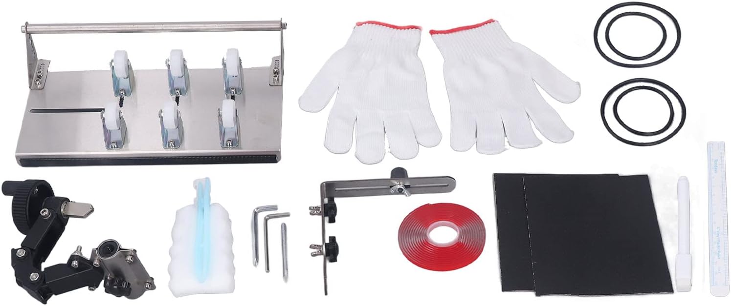 Upgraded Glass Cutter Kit, DIY Glass Bottle Cutter Tool, Stainless Steel Bottle Cutter with 6 Support Wheels for Precise Cutting, Includes Cutting Blade, Sandpapers, Gloves,