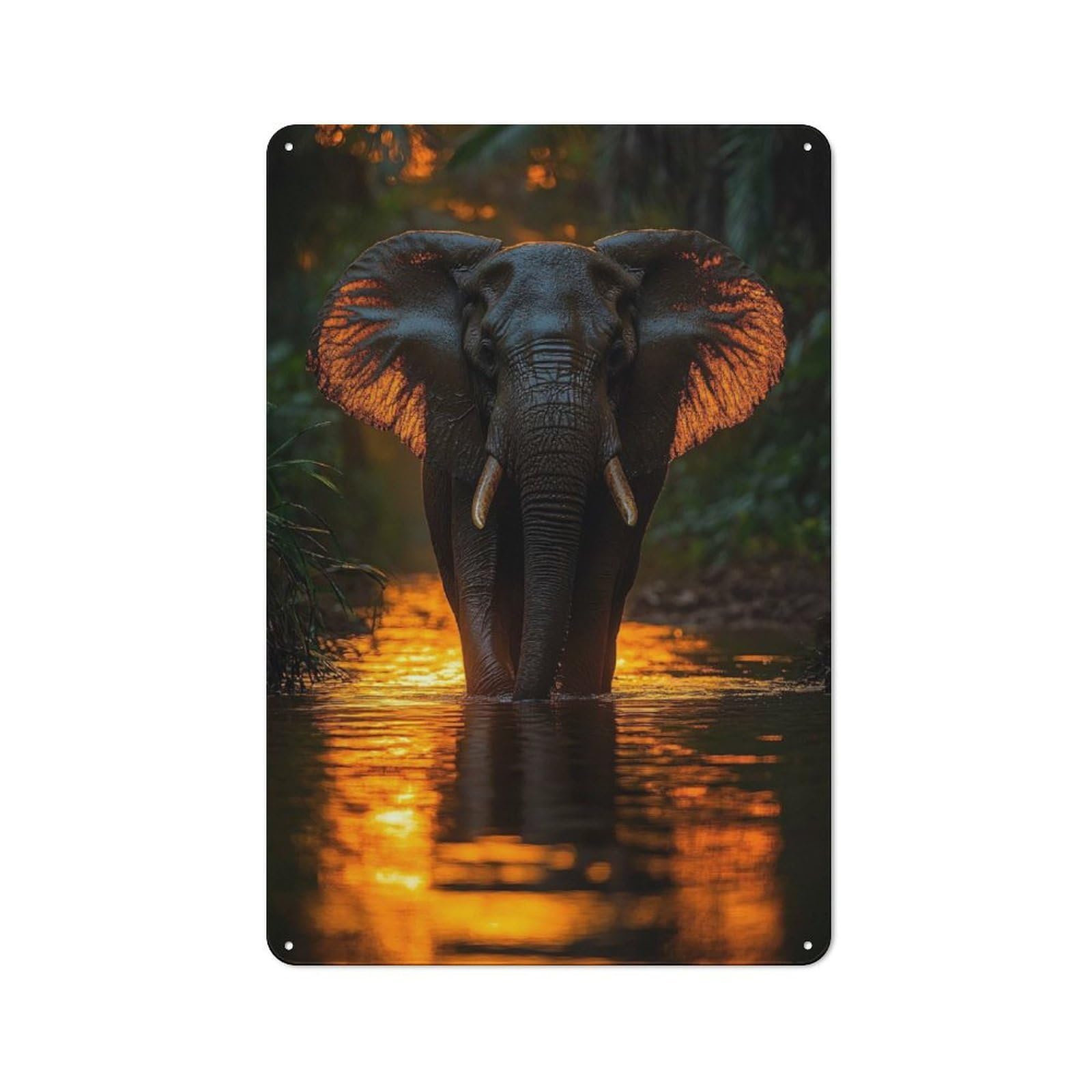 Junmoney Style-11 Metal Sign 30X20cm With Elephant In Golden Water For Hallway Wall, Retro Decor, Gift For Hallway Decor Lovers During The Christmas Season