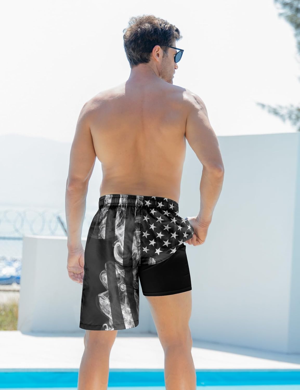 Goodstoworld Men's Funny Swim Trunks with Compression Liner 2 in 1 Quick-Dry 9" Stretch Shorts with Three Pockets - Image 5