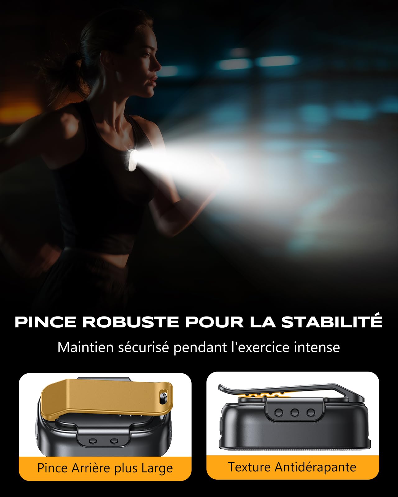 CIRYCASE Mini Lampe Torche à Clip, 10 Modes Lampe Running Portable avec Lumière Spot & Flood, EDC Lampe de Poche LED Rechargeable et Étanche IP65 pour Coureurs/Camping/Randonnée/Luminaires d'Urgence