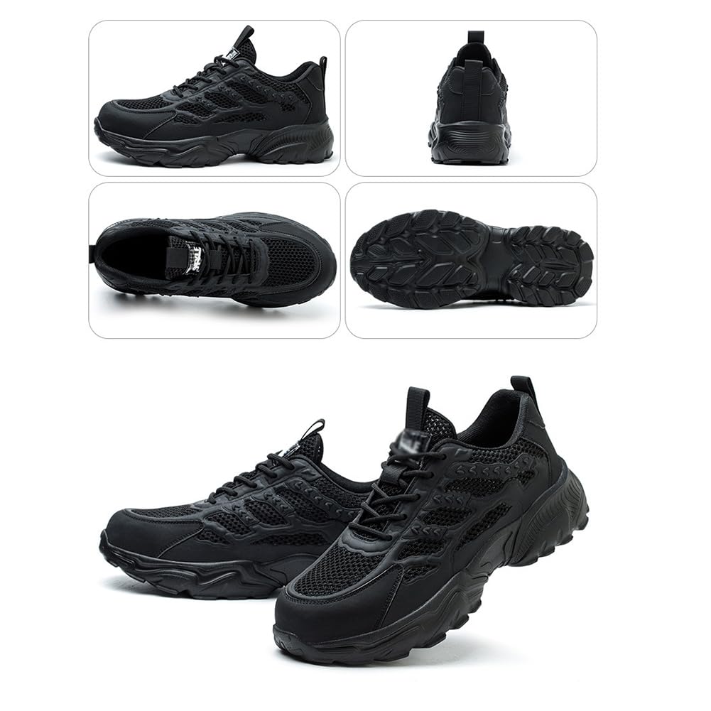XYGJZ Steel Toe Shoes for Men Women Summer Breathable Running Sneaker Indestructible Unisex Non Slip Work Shoes(Black,8/6)