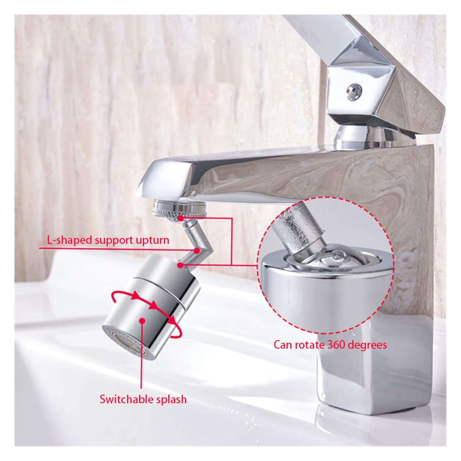 Wasserhahnbelüfter, Wasserhahnverlängerung, drehbarer Wasserhahnbelüfter, Spülbecken-Wasserhahnbelüfter, um 720 Grad drehbare Wasserauslassdüse, Wasserhahnverlängerung, Sprudelgerät, Küchen- und Badez