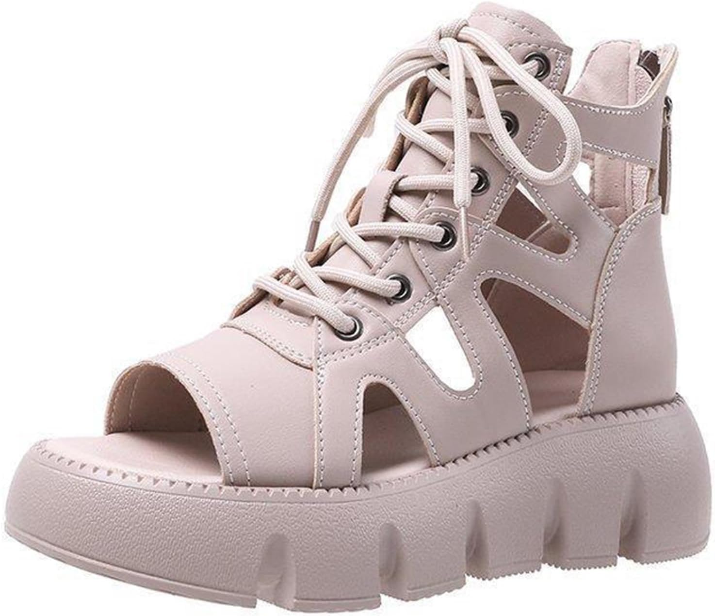 Sandales Compensées pour Femmes Gothiques Montantes Gladiateur à Laçage Peep Toe Gris Taille 36