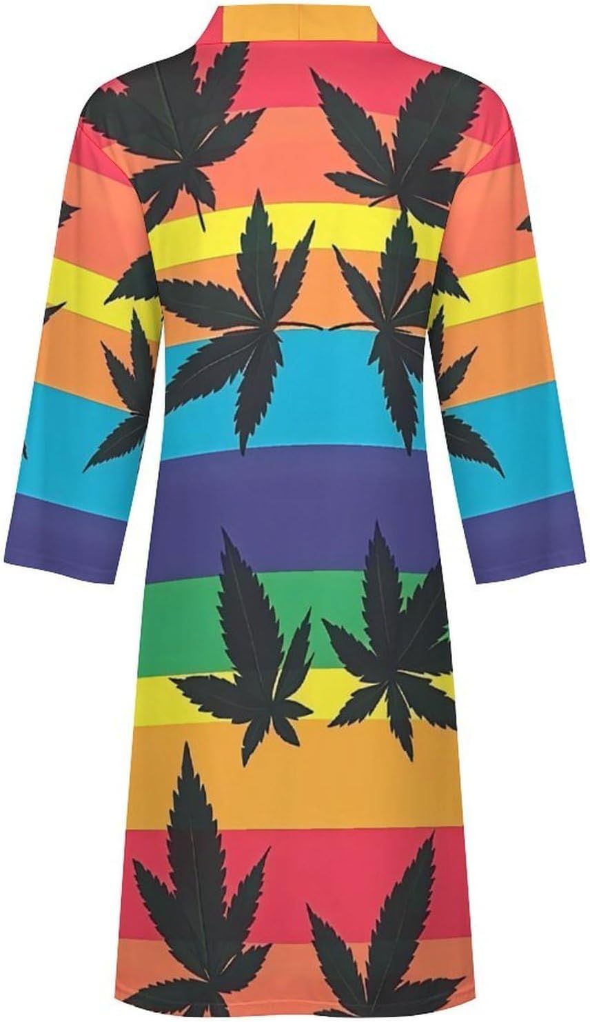 Colorful LGBT Weed Leaf Mens Soft Robes Lightweight Long Sleepwear Spa Bathrobe