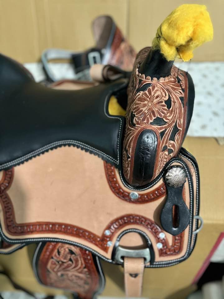 Pony - Sella in pelle scamosciata, per bambini, stile western, 25,4 - 45,7 cm, per equitazione, spettacolo, equitazione