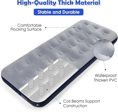 Miniatura 4 de Colchón de aire inflable para campamento, cama de aire con superficie flocada, cama de viaje, cama de aire para acampar al aire libre, tienda de