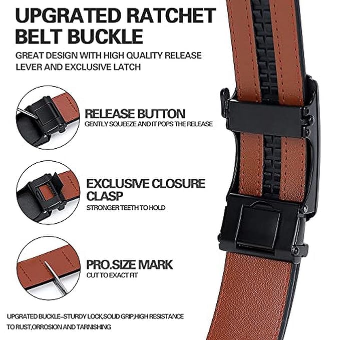 Image of WildHorn Men's Genuine Leather Belt for Men| Premium Auto-Lock Buckle | Adjustable up to 48 inch | Formal & Casual Wear | Micro-Adjust Fit | Stylish Gift Box Included