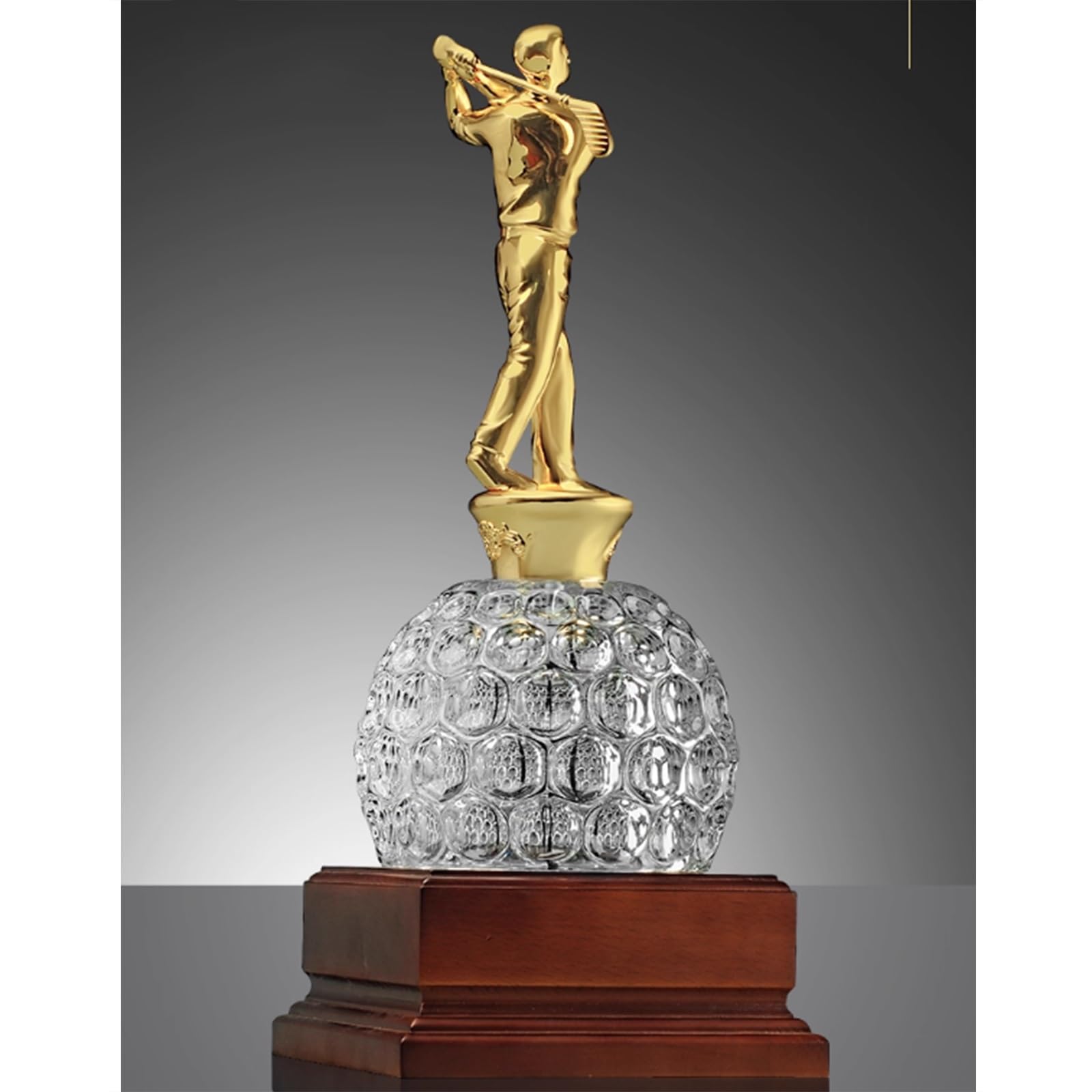 Trofei per Tornei di Golf - Oro, Argento, Bronzo con Base in Legno Massello E Scritte Personalizzate per Commemorazioni di Campionati Sportivi(Gold)