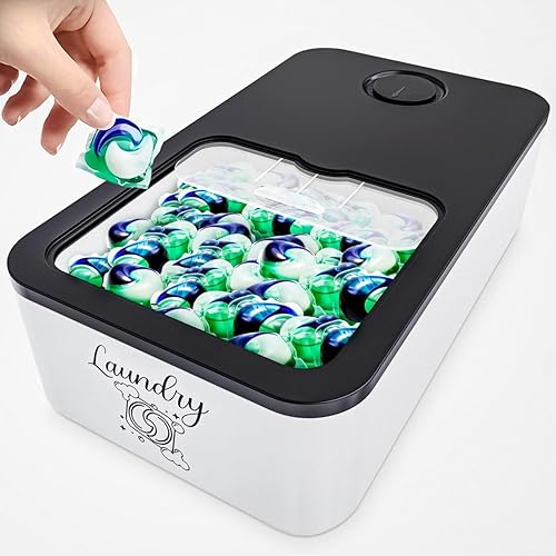 Miniatura 8 de Skywin - Paquete de 2 recipientes para cápsulas de lavandería con tapa deslizante (gris), soporte para cápsulas de lavandería de 15 x 8.7 x 4.5