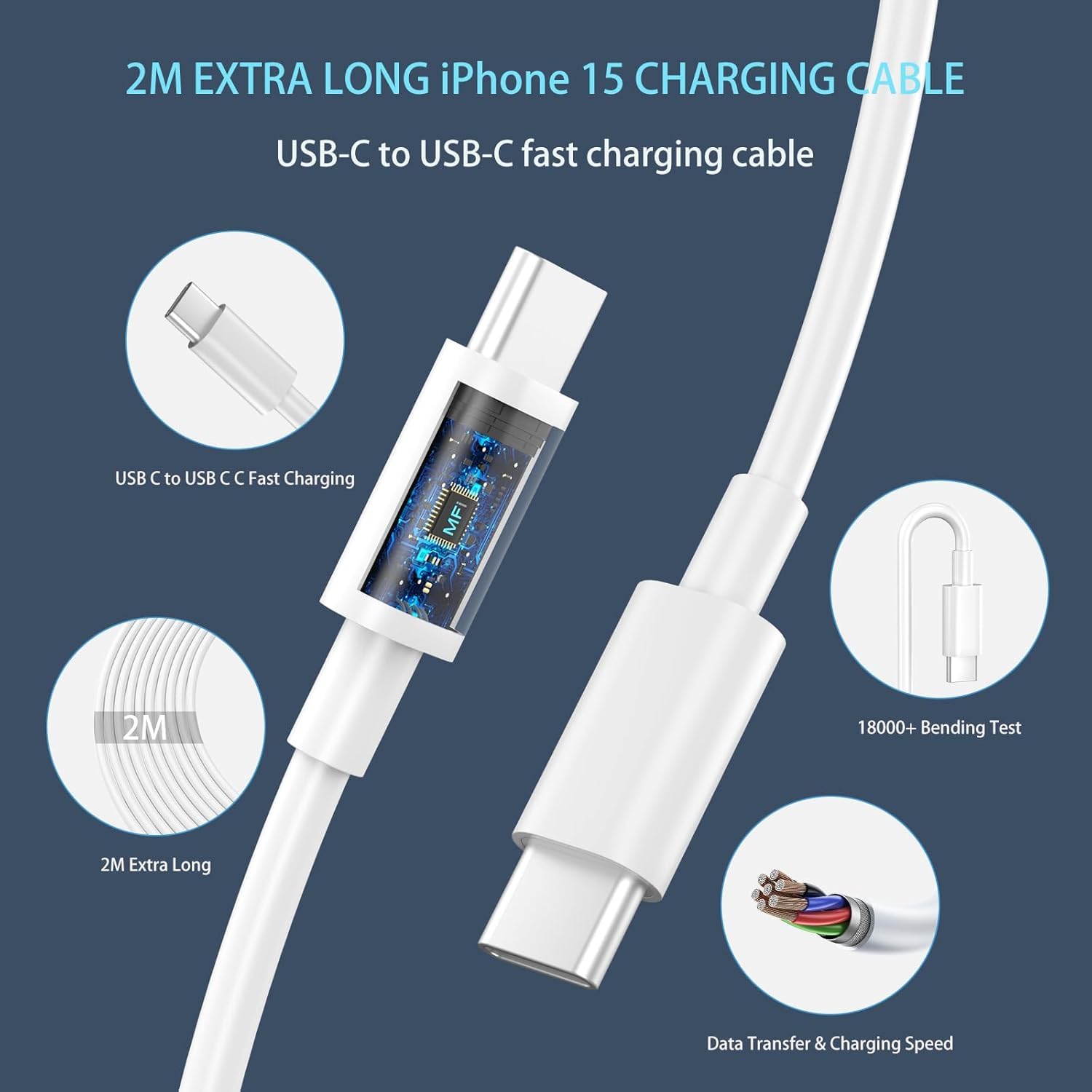 Samsung Charger Fast Charge, 2PACK 2M Long Samsung USB C Charging Cable and Plug USBC to Type C for Galaxy S26 S25 S24 S23 S22 S21 S20 A17 A16 A23 A24 A25 A26 A32 A33 A34 A35 A36 A52 A53 A54 A55 A56 — view 5