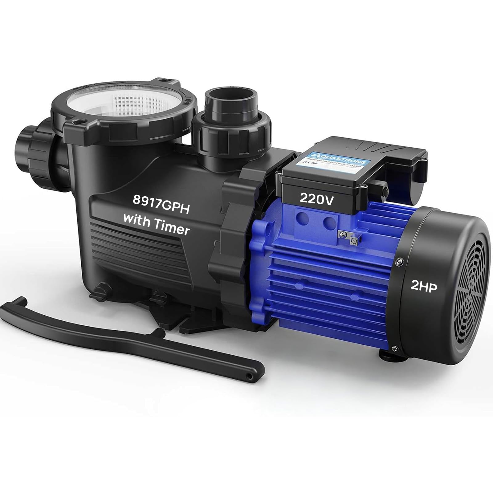 Aquastrong 2HP In/Above Ground Pool Pump with Timer, 220V, 8917GPH, High Flow, Powerful Self Primming Swimming Pool Pumps with Filter