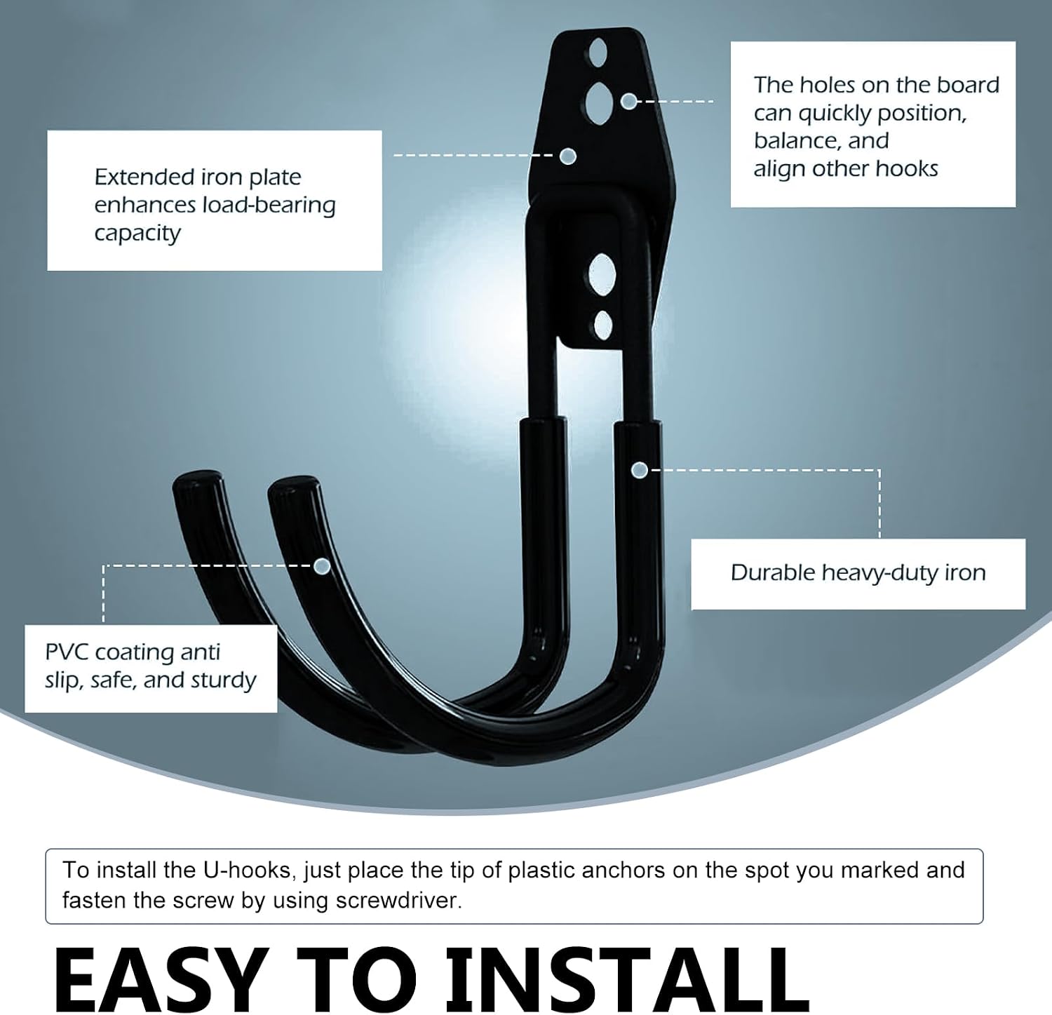 Downhill 2 PCS EV Charger Holder, EV Charger Charger Holder Wall Bending Hooks, Charging Cable Organizer, Steel Heavy J-Hook, Universal Electric Vehicle Charger Hanging Accessories (Black)