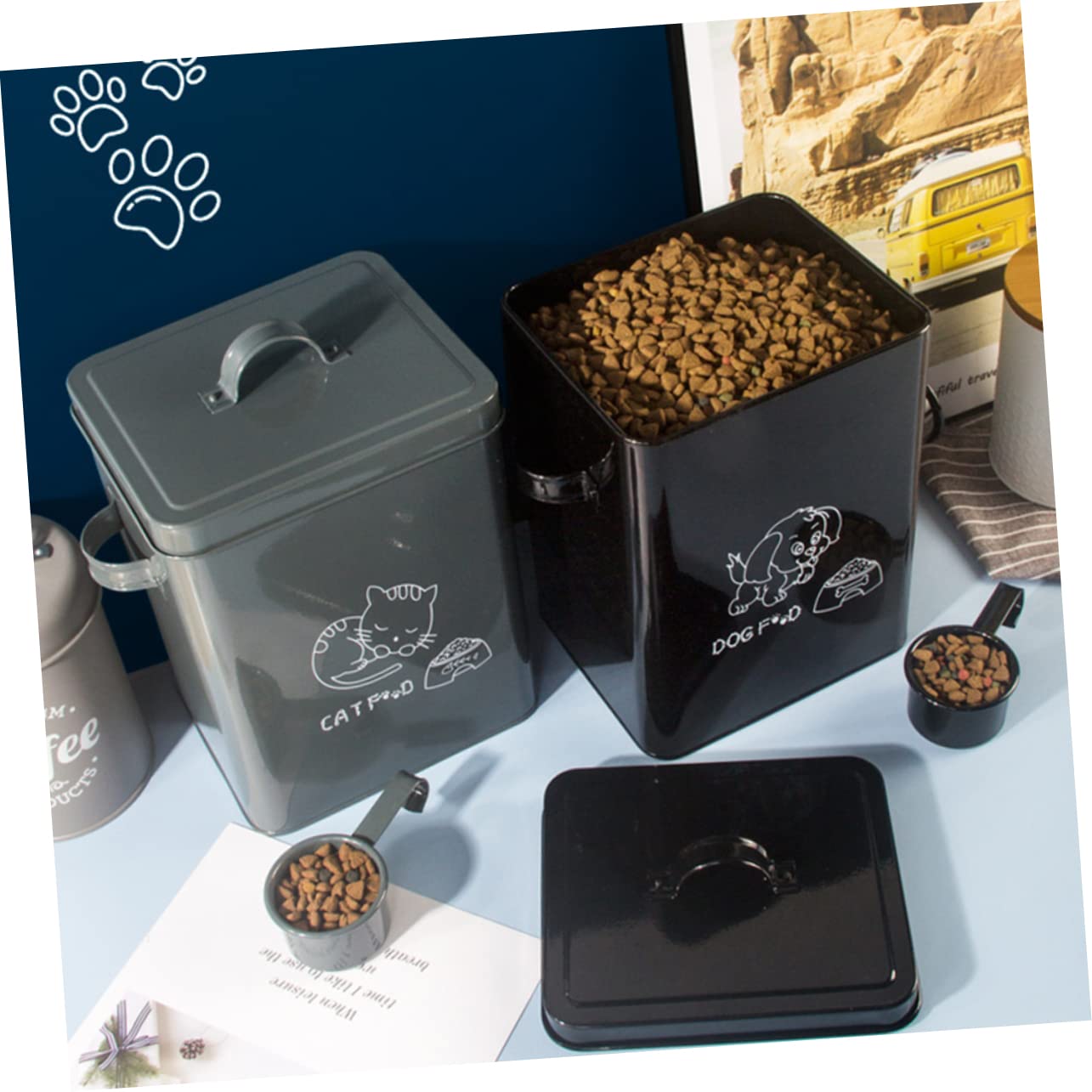ORFOFE Contenedor para Almacenar Alimentos para Mascotas de 5l Diseño Hermético y Tapa, Cubo de Metal Galvanizado para Comida Canina en Casa