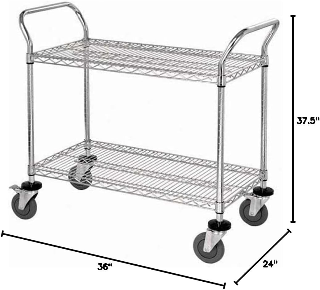 Quantum Storage Systems WRC-2436-2 2-Tier Wire Utility Cart, 2 Wire Shelves, Chrome Finish, 24" Width x 36" Length x 37-1/2" Height