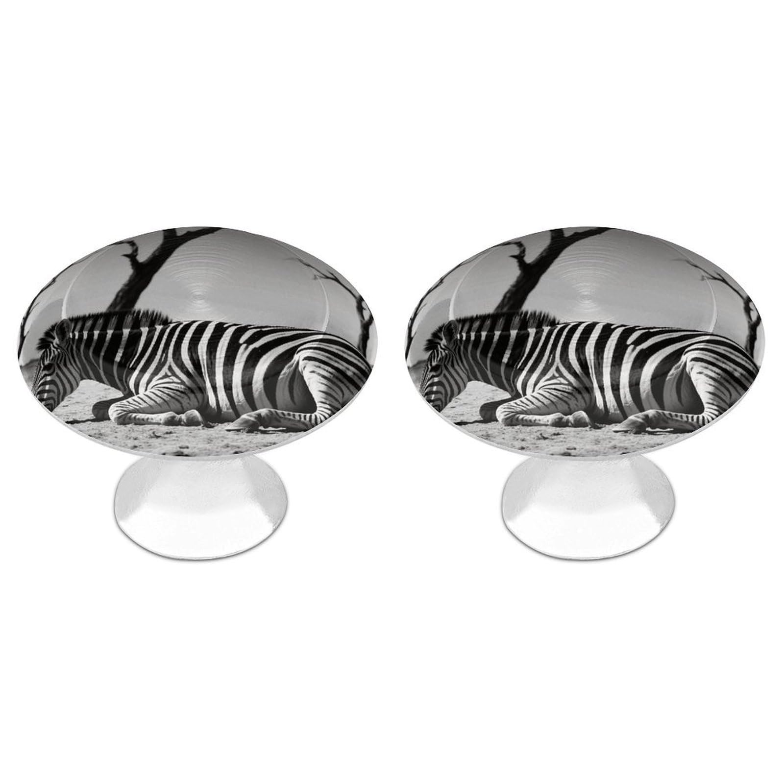 Fodpand White 2 Pack Cabinet Knobs 1.1 Inch Single Hole Drawer Pulls Handles Decorative Zebra Furniture Knobs For Dresser Kitchen Bathroom Cupboard Wardrobe Vanity Closet Door Hardware