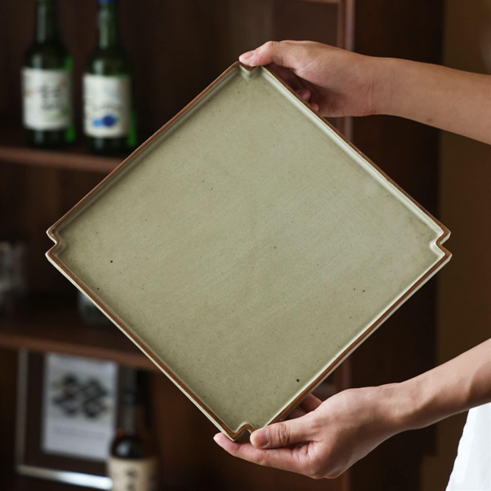 Talerze Deserowe Ceramiczny płaski talerz obiadowy domowa kuchnia restauracja kawiarnia deserowy prosty kwadratowy Vintage płaska zastawa stołowa Zastawa stołowa(Duży)
